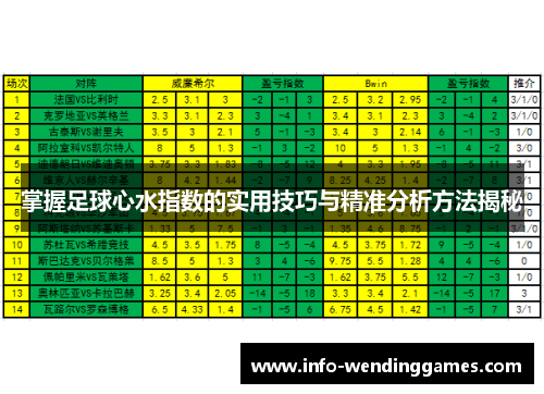 掌握足球心水指数的实用技巧与精准分析方法揭秘