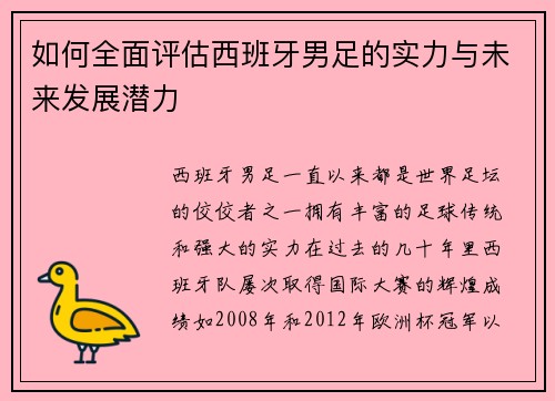如何全面评估西班牙男足的实力与未来发展潜力